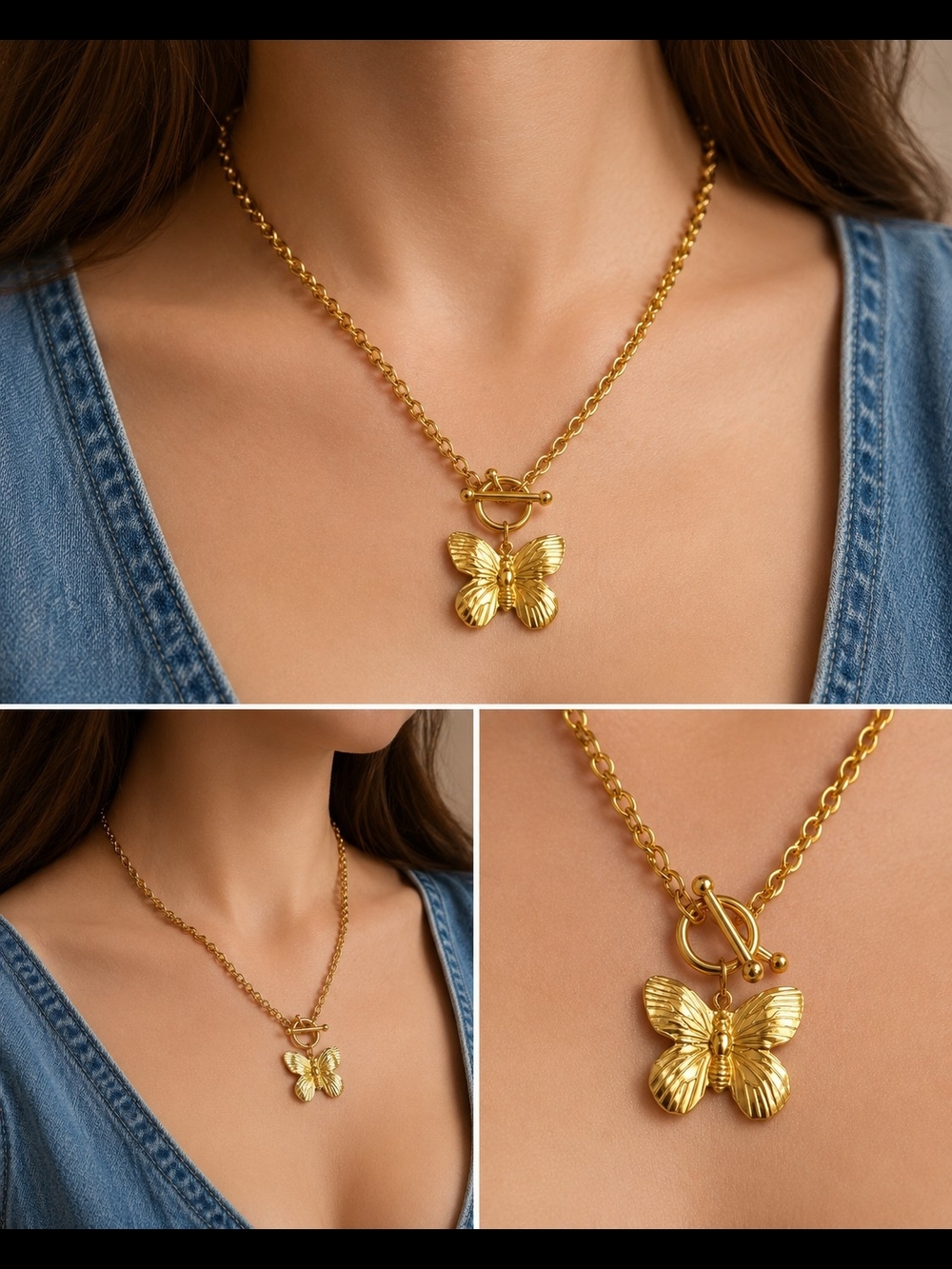 Butterfly Gold Stainless Steel Necklace